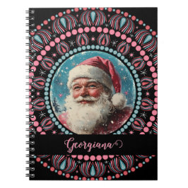 Personlig Retro Santa Pinkmas Blommigt Mandala Anteckningsbok