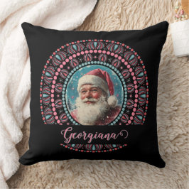 Personlig Retro Santa Pinkmas Blommigt Mandala Kudde