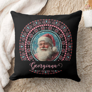 Personlig Retro Santa Pinkmas Blommigt Mandala Kudde