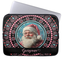 Personlig Retro Santa Pinkmas Blommigt Mandala Laptop Fodral
