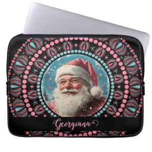 Personlig Retro Santa Pinkmas Blommigt Mandala Laptop Fodral