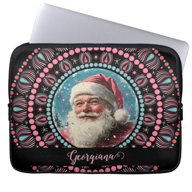 Personlig Retro Santa Pinkmas Blommigt Mandala Laptop Fodral (Framsidan)