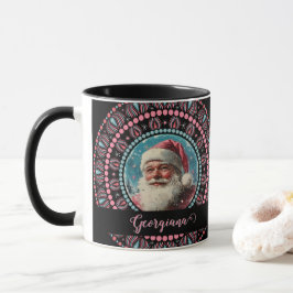 Personlig Retro Santa Pinkmas Blommigt Mandala Mugg