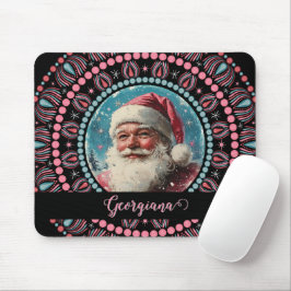 Personlig Retro Santa Pinkmas Blommigt Mandala Musmatta
