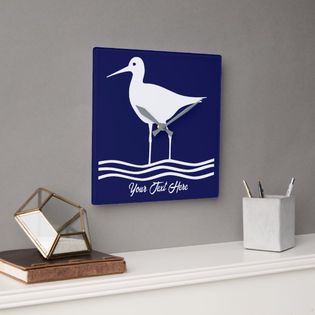 Personlig Retro Sea Bird Blue Square Wall Clock Fyrkantig Klocka (Kontor)