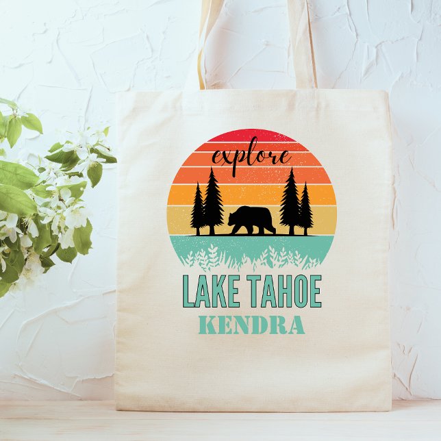 Personlig Retro Sjö Tahoe California Bear Tygkasse (Skapare uppladdad)