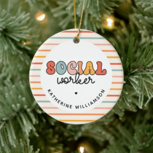 Personlig Retro Social Worker Julgransprydnad Keramik