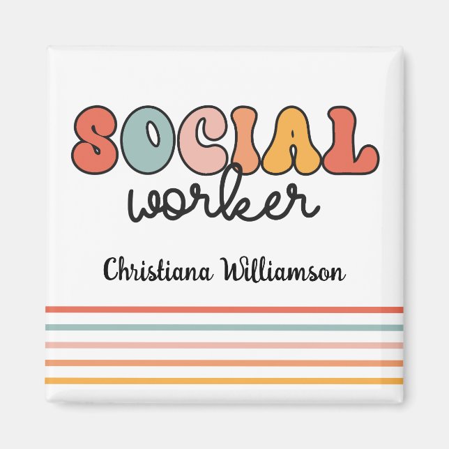 Personlig Retro Social Worker Magnet (Framsidan)