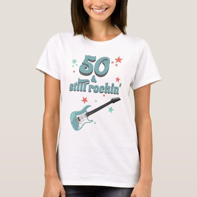 Personlig Retro Sten 50 Rockin' Birthday T Shirt (Framsida)