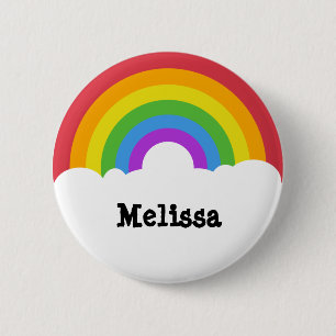 Personlig Retro Stil Round Rainbow and Clouds Knapp