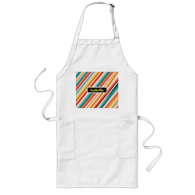 Personlig Retro Stripe Long Apron | Färgstark Långt Förkläde (Framsidan)