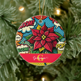Personlig Retro Tecknad Bok Pop Art Poinsettia Julgransprydnad Keramik
