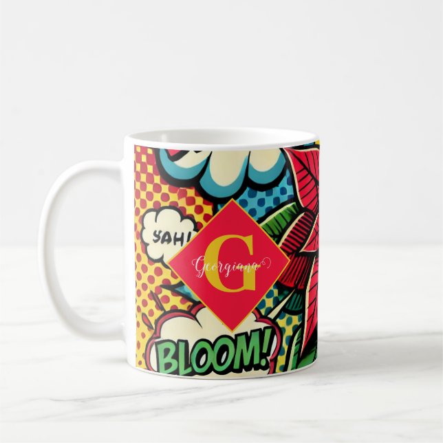 Personlig Retro Tecknad Bok Pop Art Poinsettia Kaffemugg (Vänster)