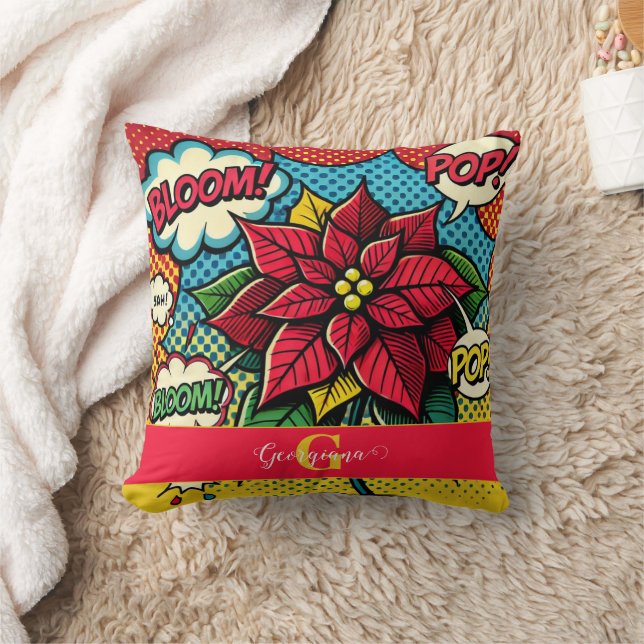Personlig Retro Tecknad Bok Pop Art Poinsettia Kudde (Filt)