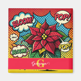 Personlig Retro Tecknad Bok Pop Art Poinsettia Magnet