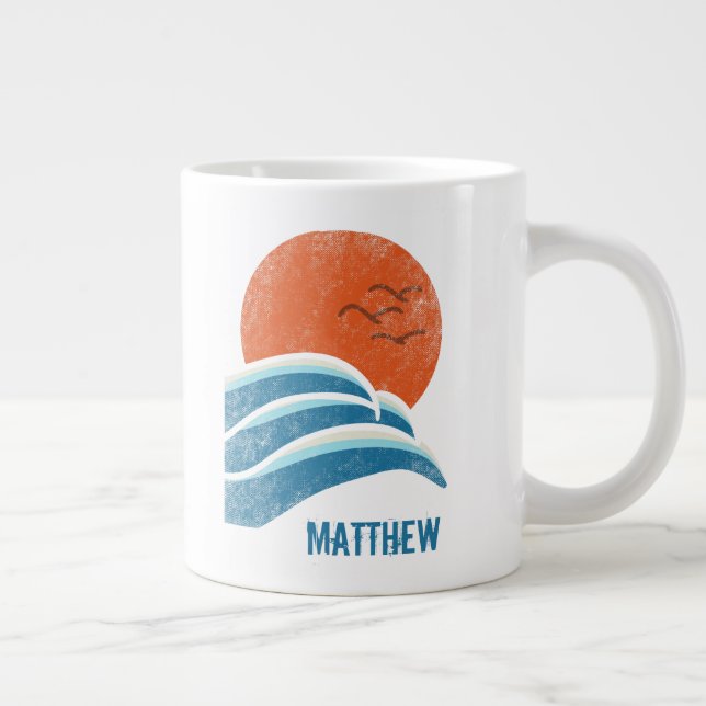 Personlig Retro Vågar och Sol Beach Jumbo Mugg (Höger)