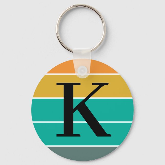 Personlig Retro Vågor Monogram Nyckelring (Framsida)