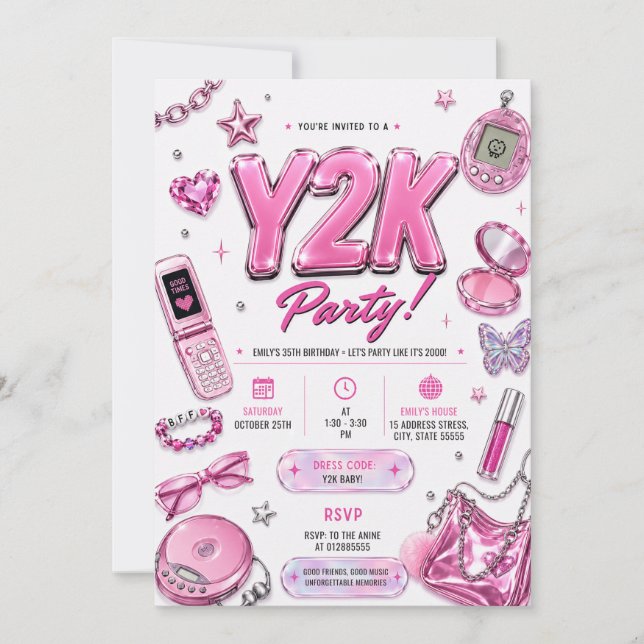 Personlig Retro Y2K Födelsedag Inbjudningar (Framsida)