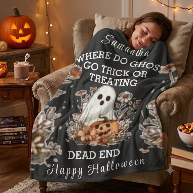 personlig retroblommig rolig spökhalloween fleecefilt (Skapare uppladdad)