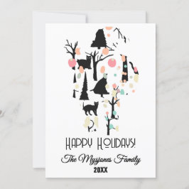 Personlig RetroMinimalist BlackCats & Grenar Julkort