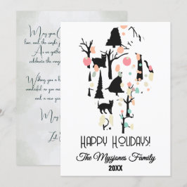 Personlig RetroMinimalistisk Svarta Katter & Grena Julkort