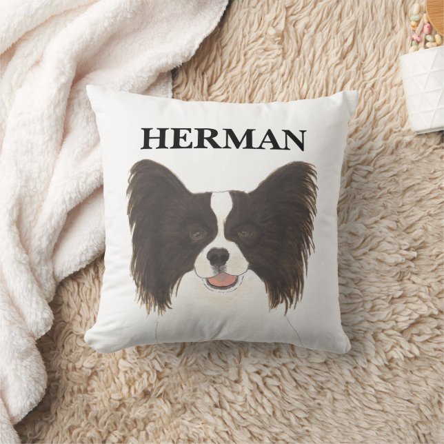 Personlig Reversible Black & White Papillon Hund Kudde (Filt)