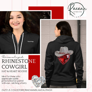 Personlig Rhinestone Cowgirl Hatt & Heart Hoodie T Shirt