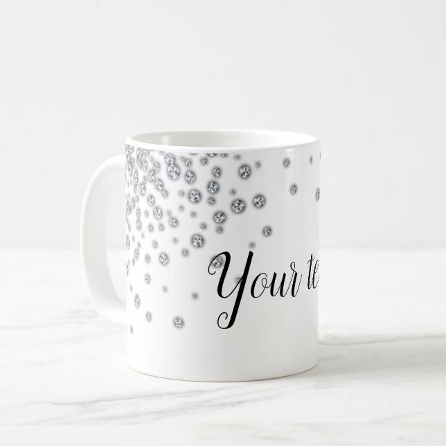 Personlig rhinestone mugg Lägg till texten (Framsida vänster)