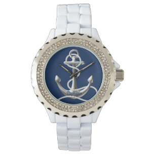 Personlig Rhinestone watch silver anchor Armbandsur