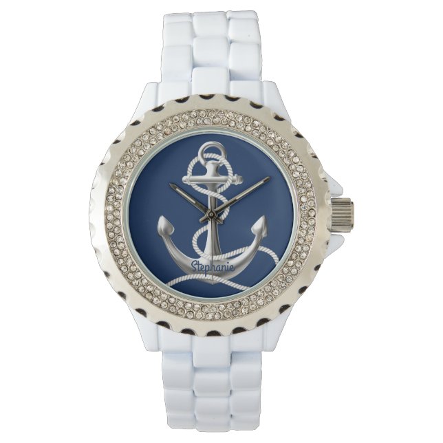 Personlig Rhinestone watch silver anchor Armbandsur (Framsida)