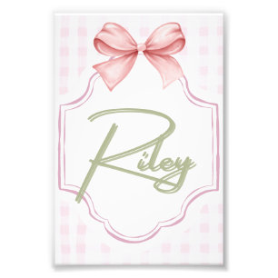 Personlig Riley Flicka Nursery Bow&Gingham Fototryck