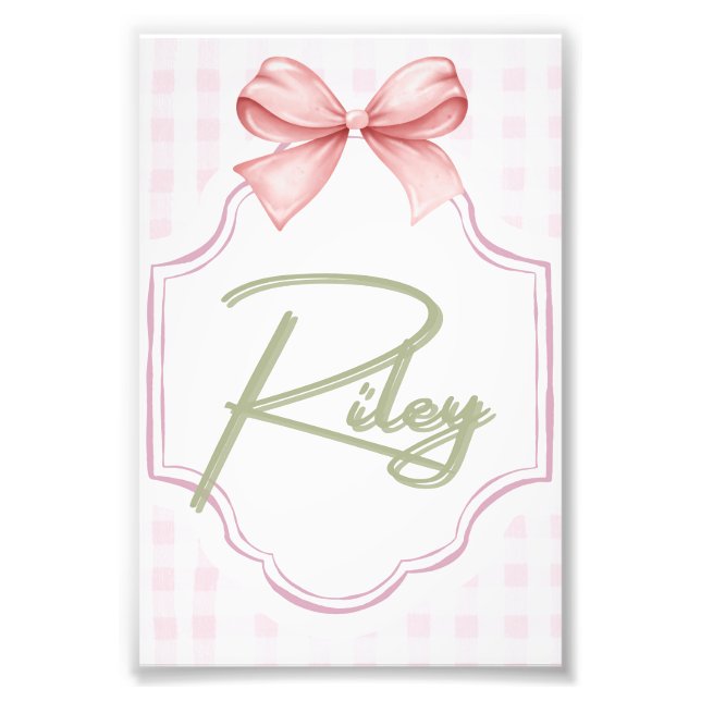 Personlig Riley Flicka Nursery Bow&Gingham Fototryck (Framsidan)