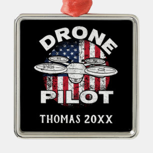 Personlig-rita Pilot Multirotor Quadcopte Julgransprydnad Metall