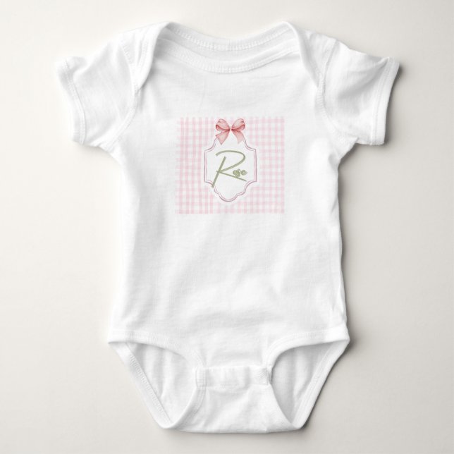 Personlig Ro Flicka Nursery Bow&Gingham T Shirt (Framsida)