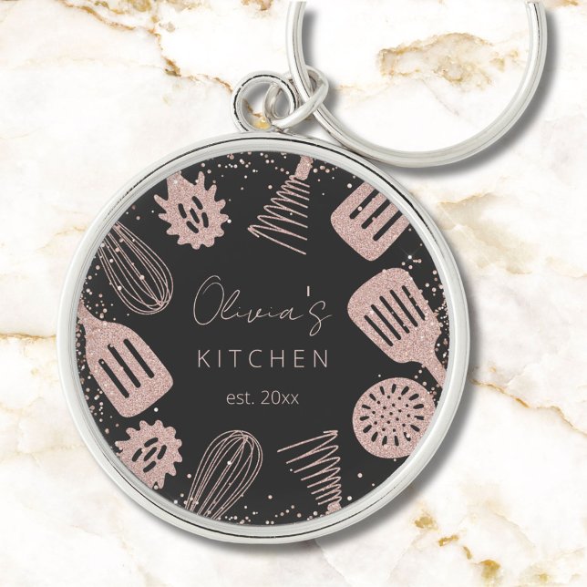 Personlig Ro Glitter-kokande Verktyg Rund Silverfärgad Nyckelring (Close up)