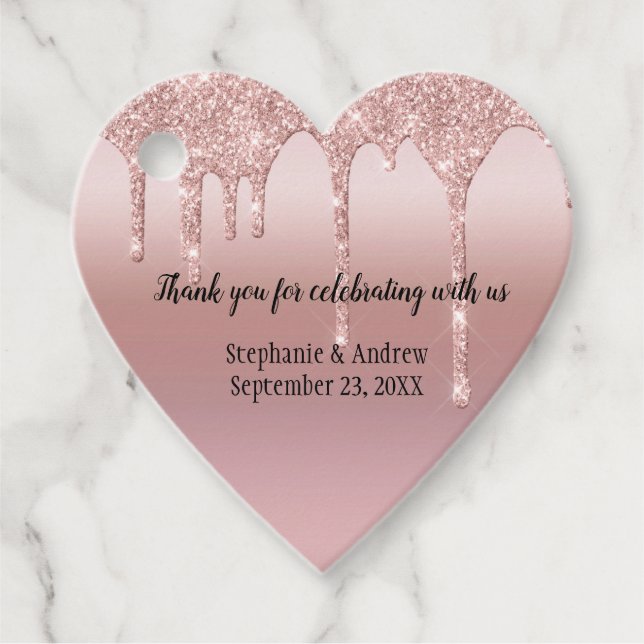 Personlig Ro Guld Drickning Glitter Bröllop Gåvor Etiketter (Framsida)