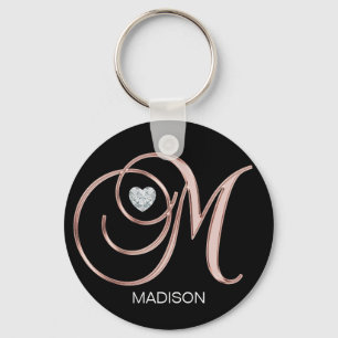 Personlig Ro Guld Heart Monogrammed Brev M Nyckelring