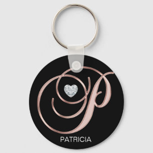 Personlig Ro Guld Heart Monogrammed Brev P Nyckelring