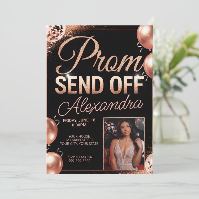 Personlig Ro Guld Prom-sändning Skicka DIY-foto Inbjudningar (Stående Fram)