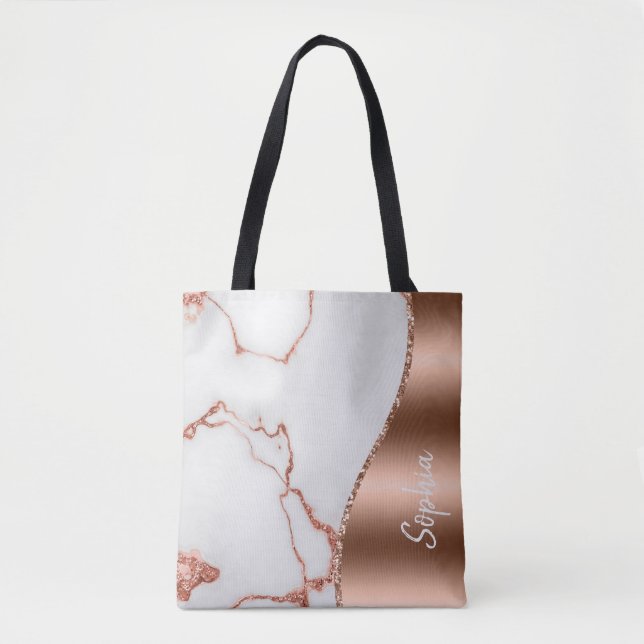Personlig Ro Guld Shimmer Marble Glam Glitter Tygkasse (Framsida)