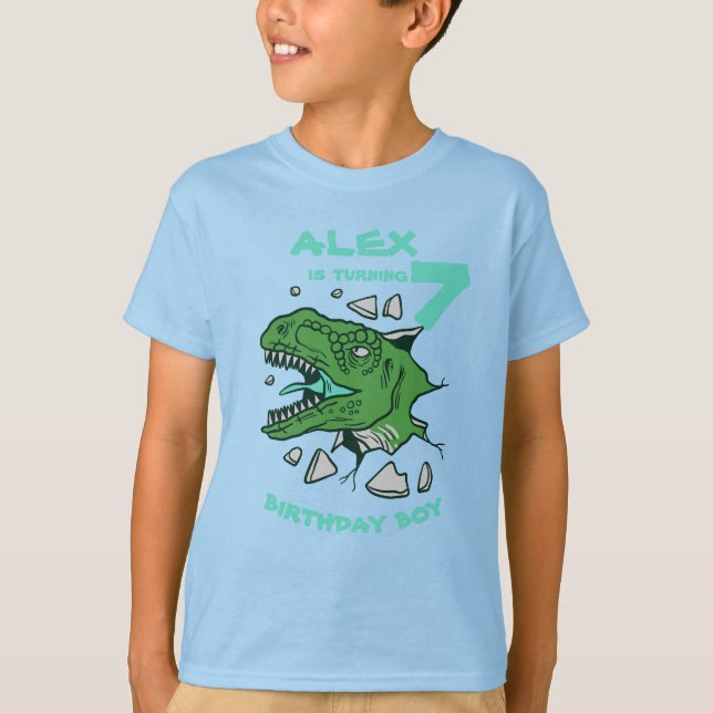 Personlig ROAR T-Rex Födelsedags T-Shirt för Pojka (Framsida)