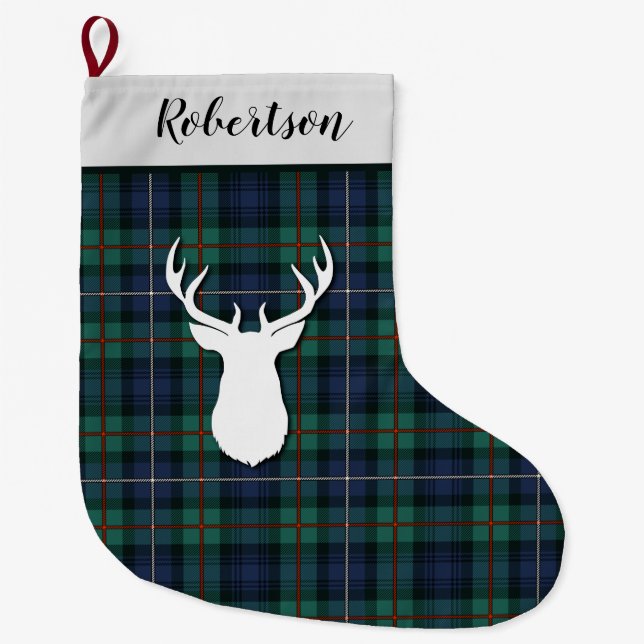 Personlig Robertson Tartan Grönt Lila P  Stor Julstrumpa (Framsidan)
