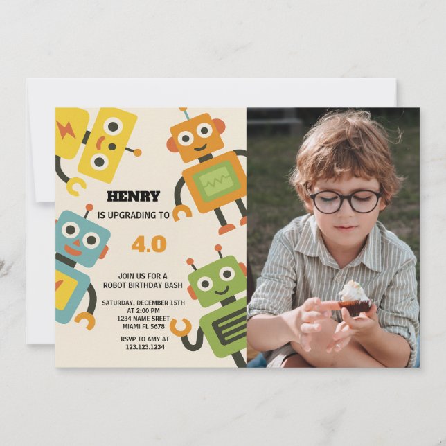 Personlig Robot Birthday-inbjudan för barn Inbjudningar (Framsida)