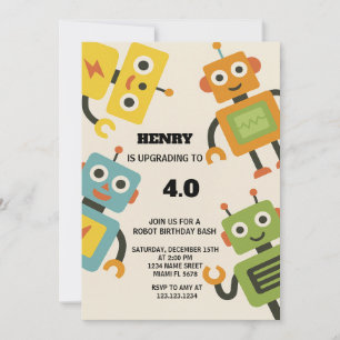 Personlig Robot Birthday-inbjudan för barn Inbjudningar