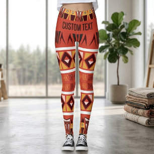 Personlig röd afrikansk tribal geometrisk mönster leggings