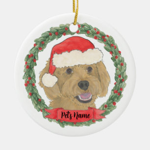 Personlig röd aprikos golden doodle jul julgransprydnad keramik