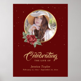 Personlig röd begravningsfoto välkomstskylt poster