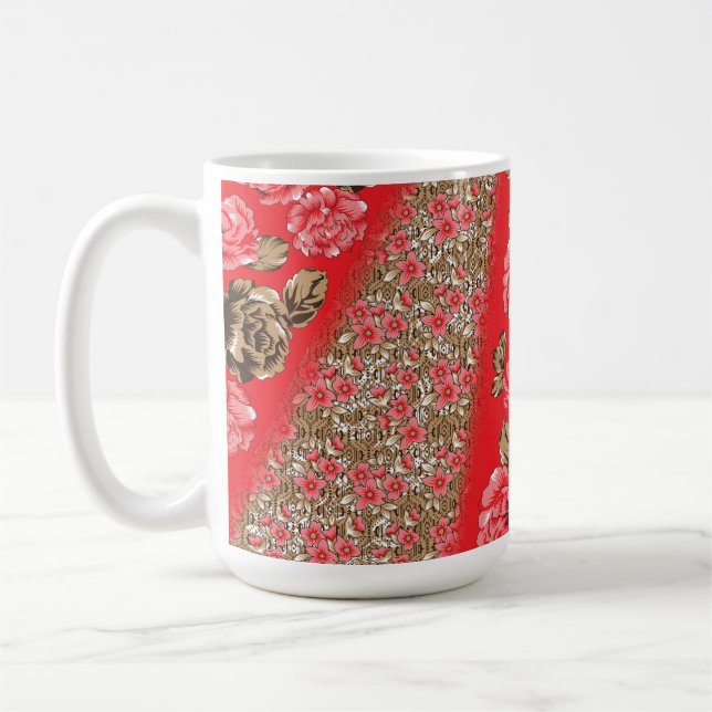 Personlig röd blomkrukig kaffemugg (Vänster)