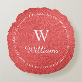 Personlig röd botanisk mönster rund kudde