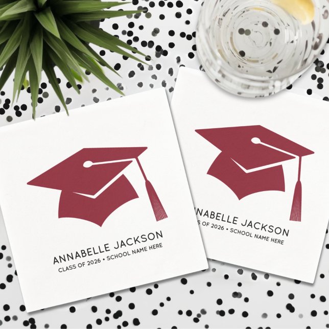 Personlig Röd Examen Pappersservett (Personalized Red Graduation Napkins)